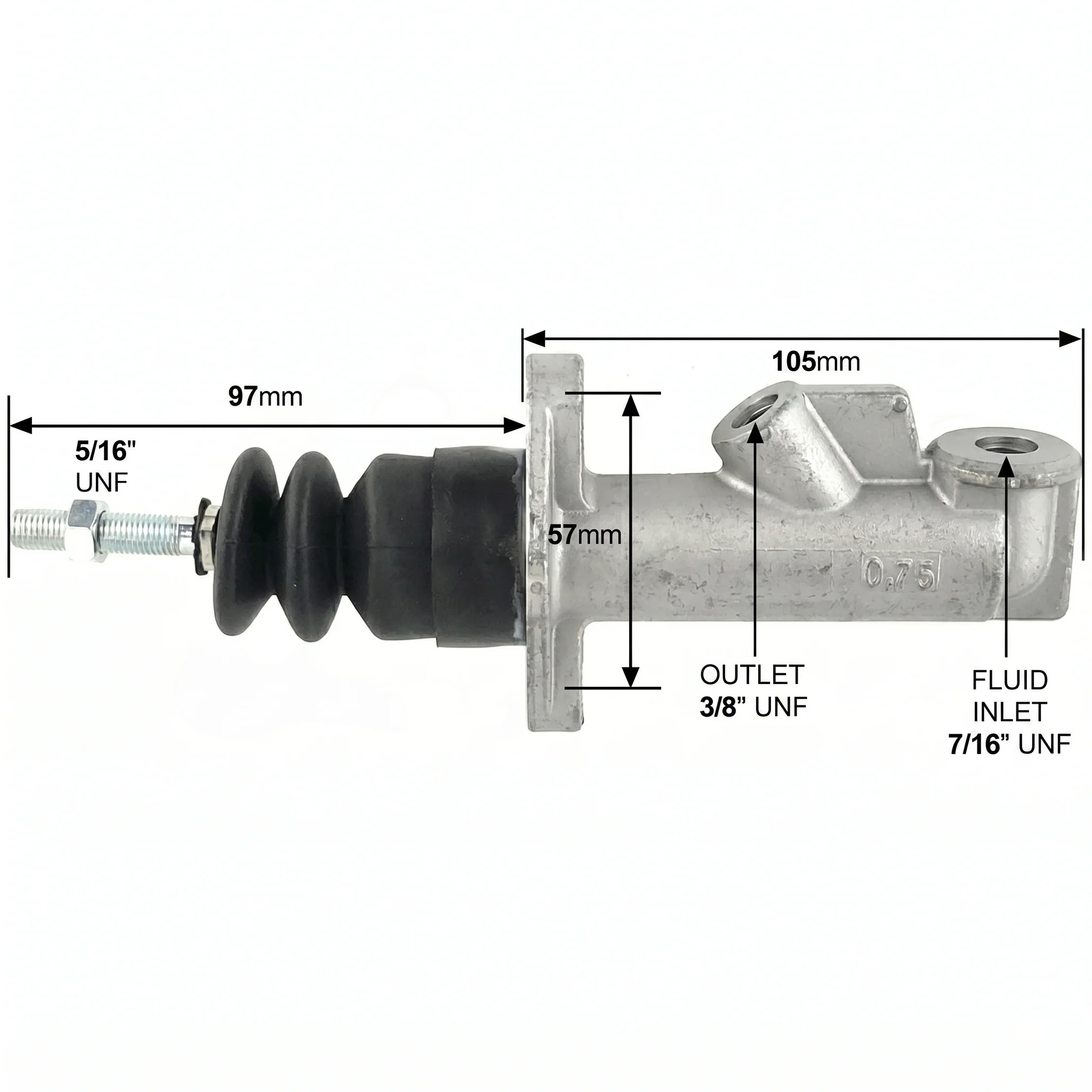 Brake and Clutch Master Cylinder 0.5" (1/2") Bore without Reservoir - Image 4
