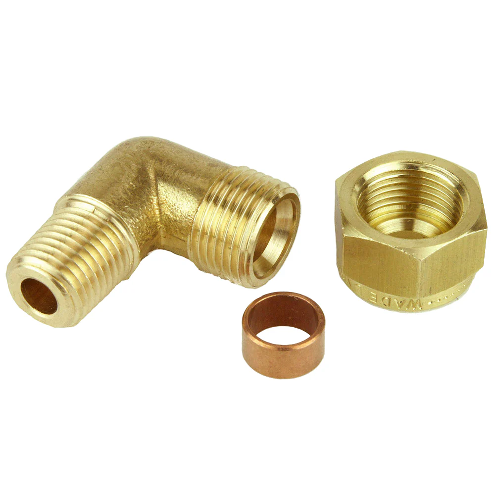 1/4" NPT 90 degree Brass Compression Union For 10mm pipe - Image 2