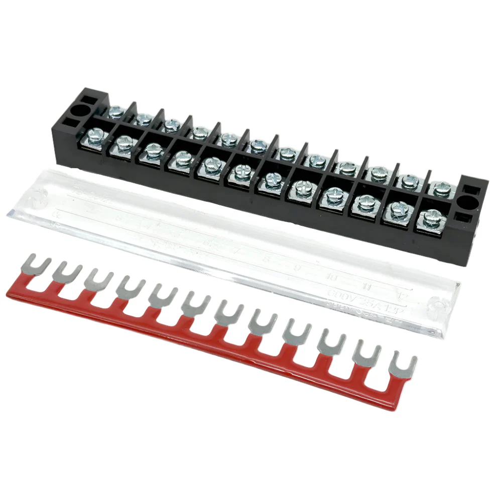 12 Way 35 Amp Distribution Busbar With Cover and Link Strip