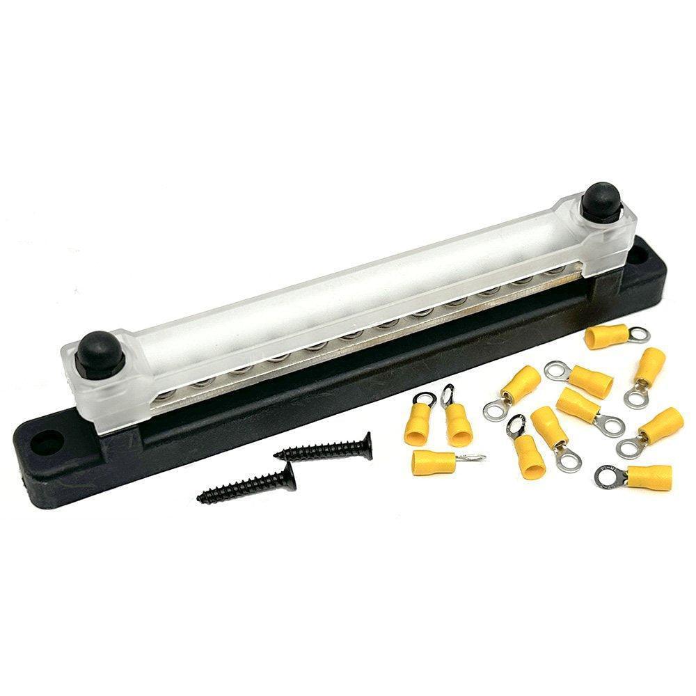 12 Way Busbar/Distribution Bar With Clear Cover - Red or Black