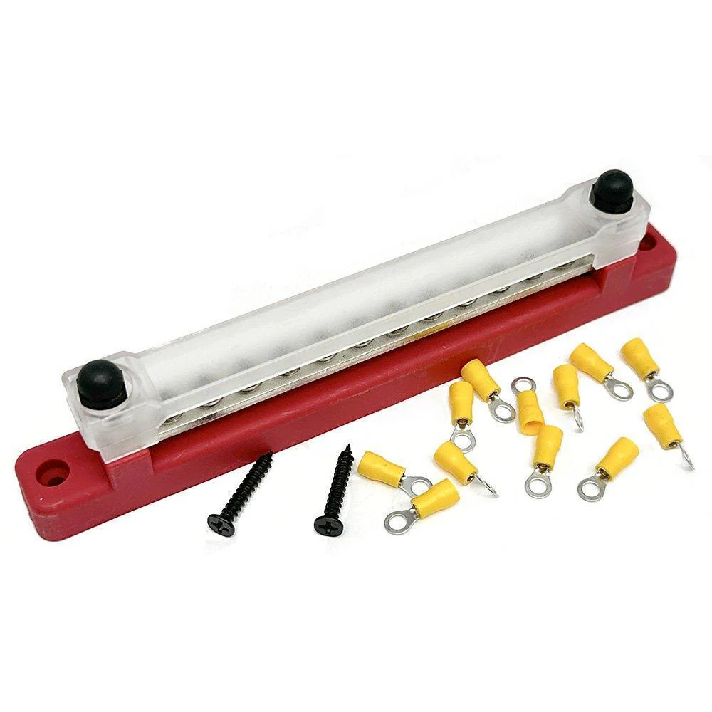12 Way Busbar/Distribution Bar With Clear Cover - Red or Black - Image 2