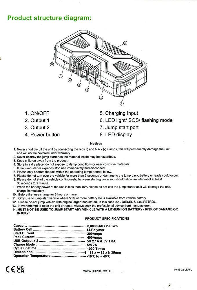 12v Lipo Portable Mini Jump Start Booster Pack 400A - Image 6