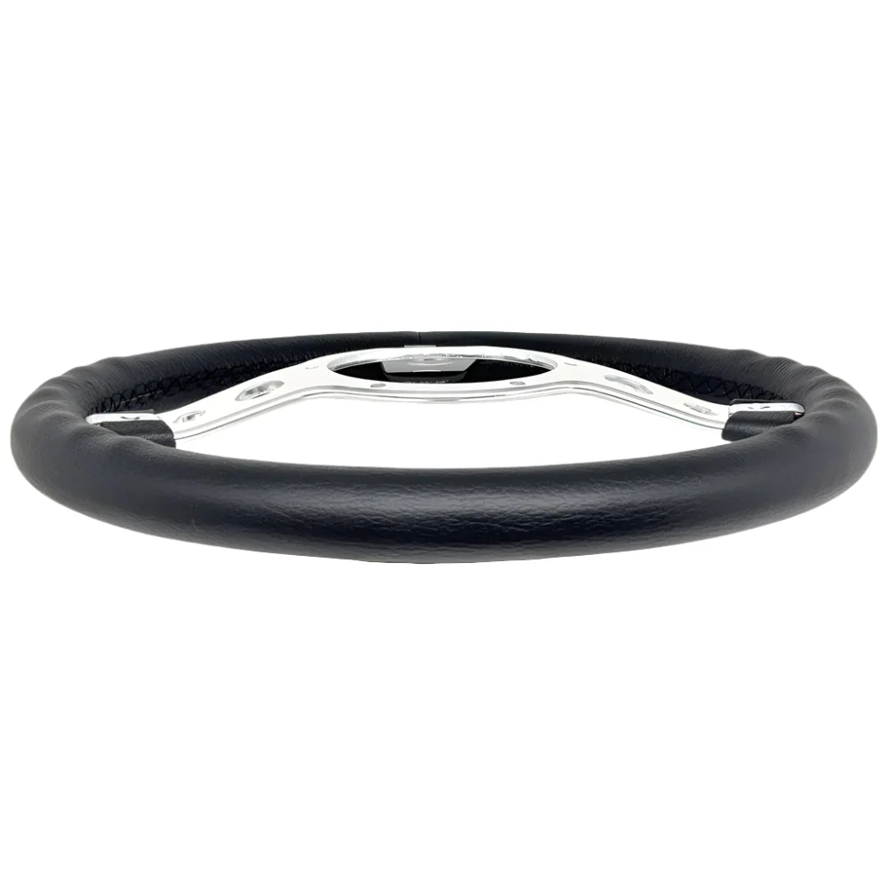 13" Traditional Styled Black Leather Steering Wheel - Image 3