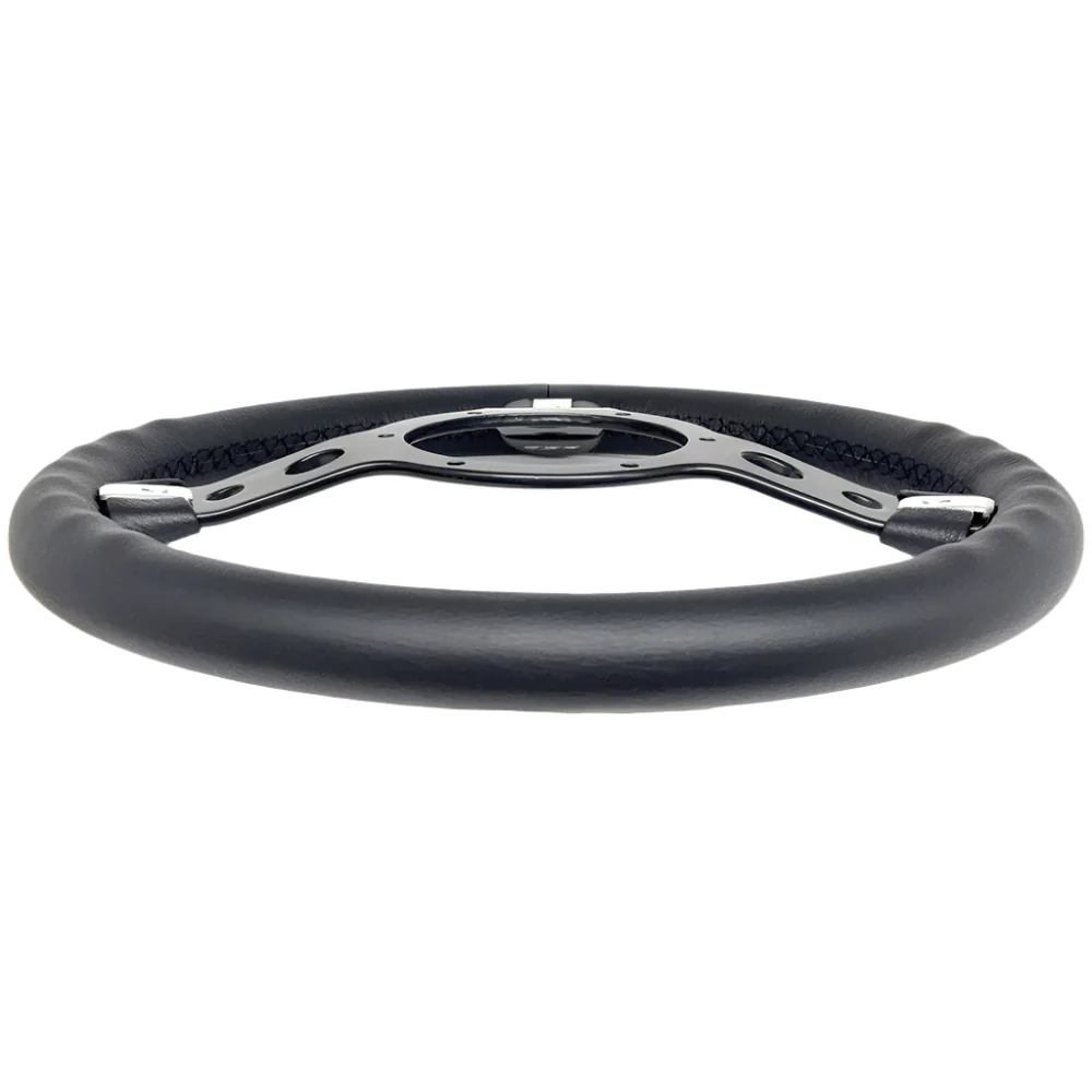 13" Traditional Styled Black Leather Steering Wheel - Image 4