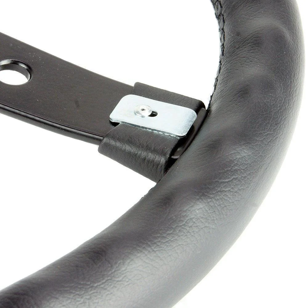 17" Italian Styled Black Leather Steering Wheel With Black Centre - Image 3