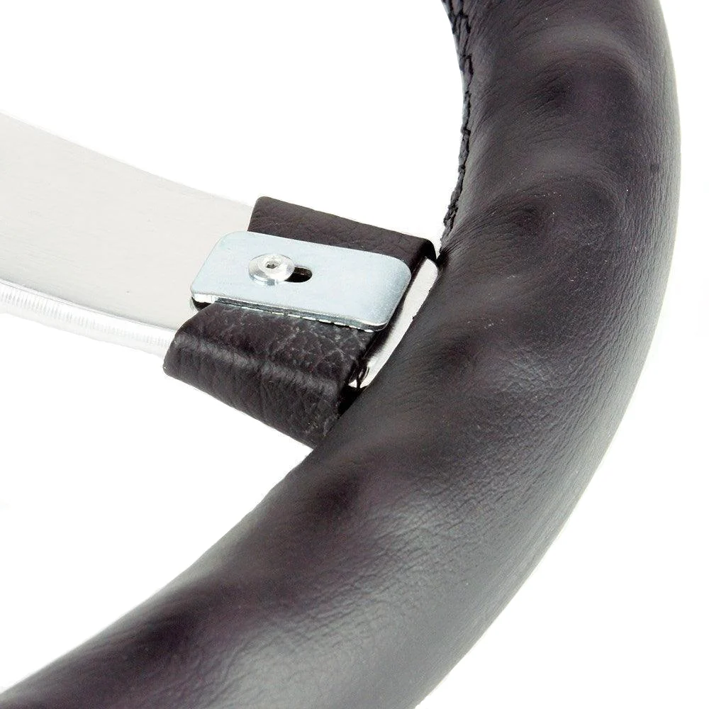 17" Italian Styled Black Leather Steering Wheel With Natural Aluminium Centre - Image 4