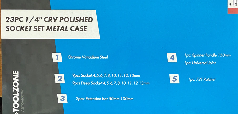 23 Piece Chrome Vanadium 1/4" drive Socket Set - Image 4