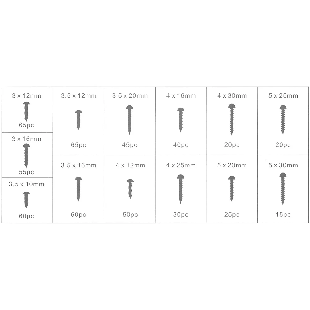 550 Piece Plated Steel Self Tapping Screw Pack - Image 3