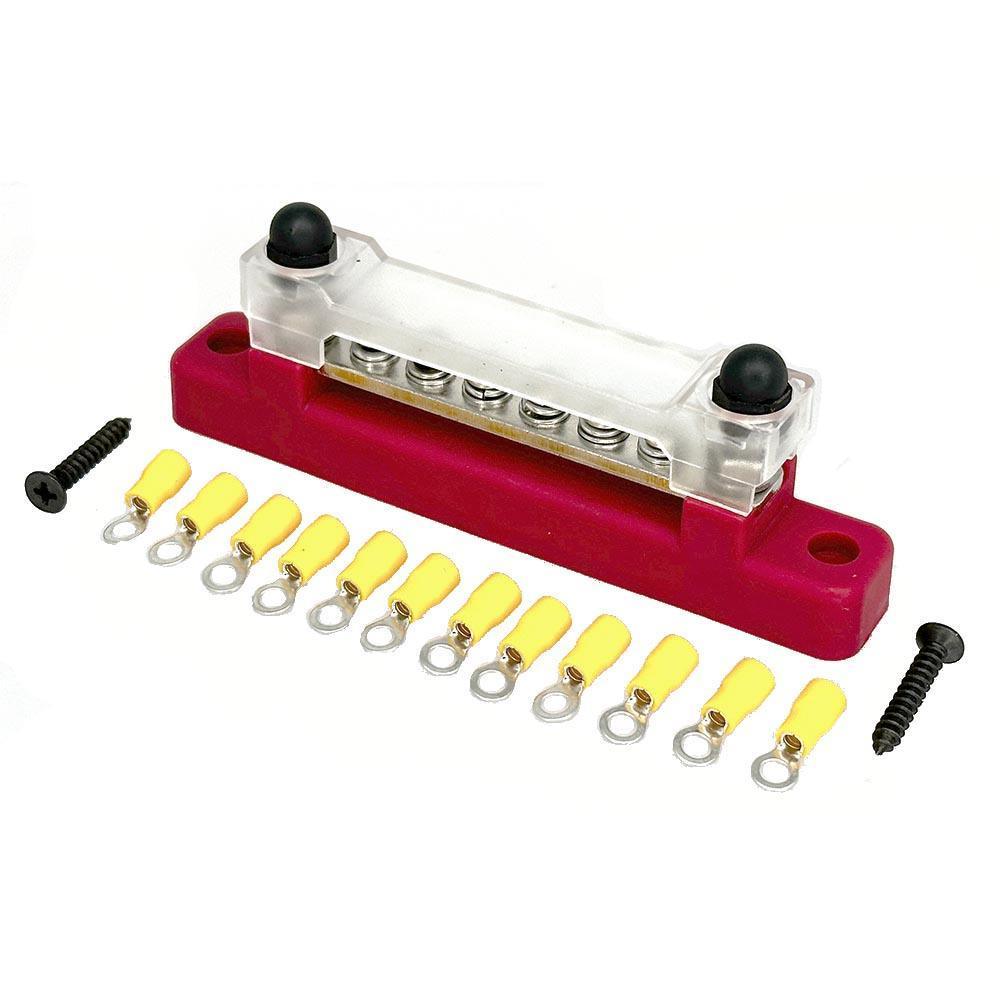 6 Way Busbar/Distribution Bar With Clear Cover Red or Black