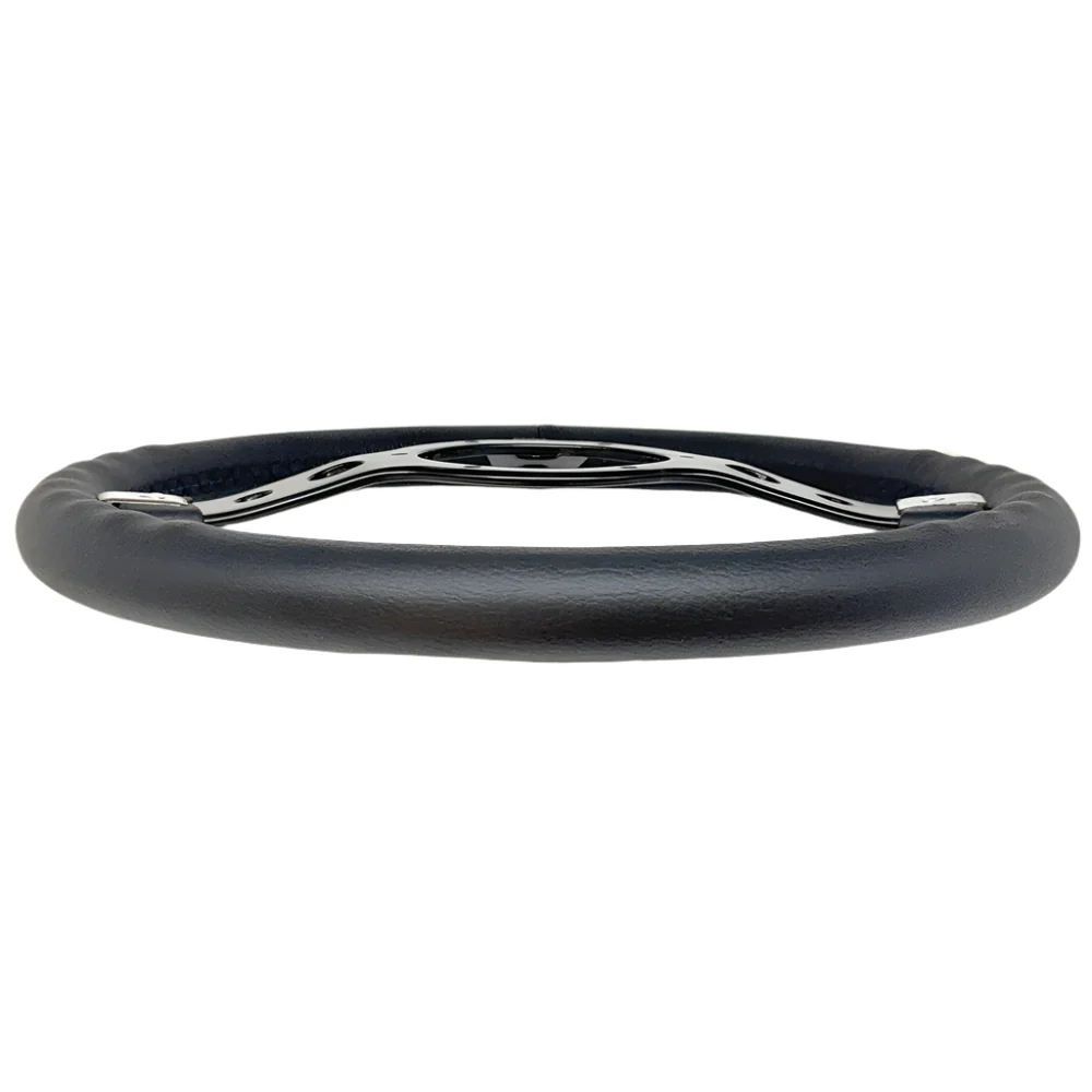 14" Traditional Styled Black Leather Steering Wheel - Image 2
