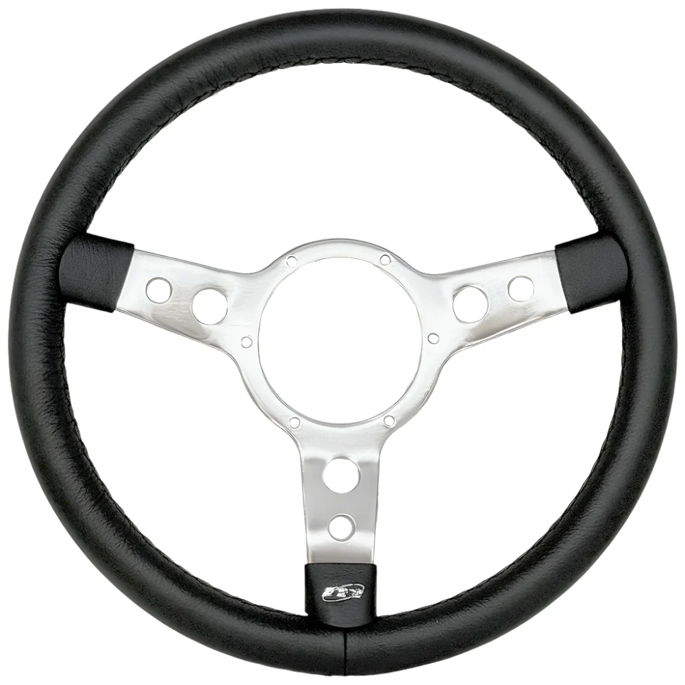 14" Traditional Styled Black Leather Steering Wheel - Image 3