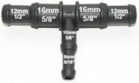 Black Nylon Stepped T Piece 15/12mm - 10/8mm - Image 3