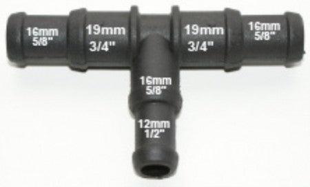 Black Nylon Stepped T Piece 19/15mm - 15/12mm - Image 3