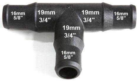 Black Nylon Stepped T Piece 19/16mm - 19/16mm - Image 3