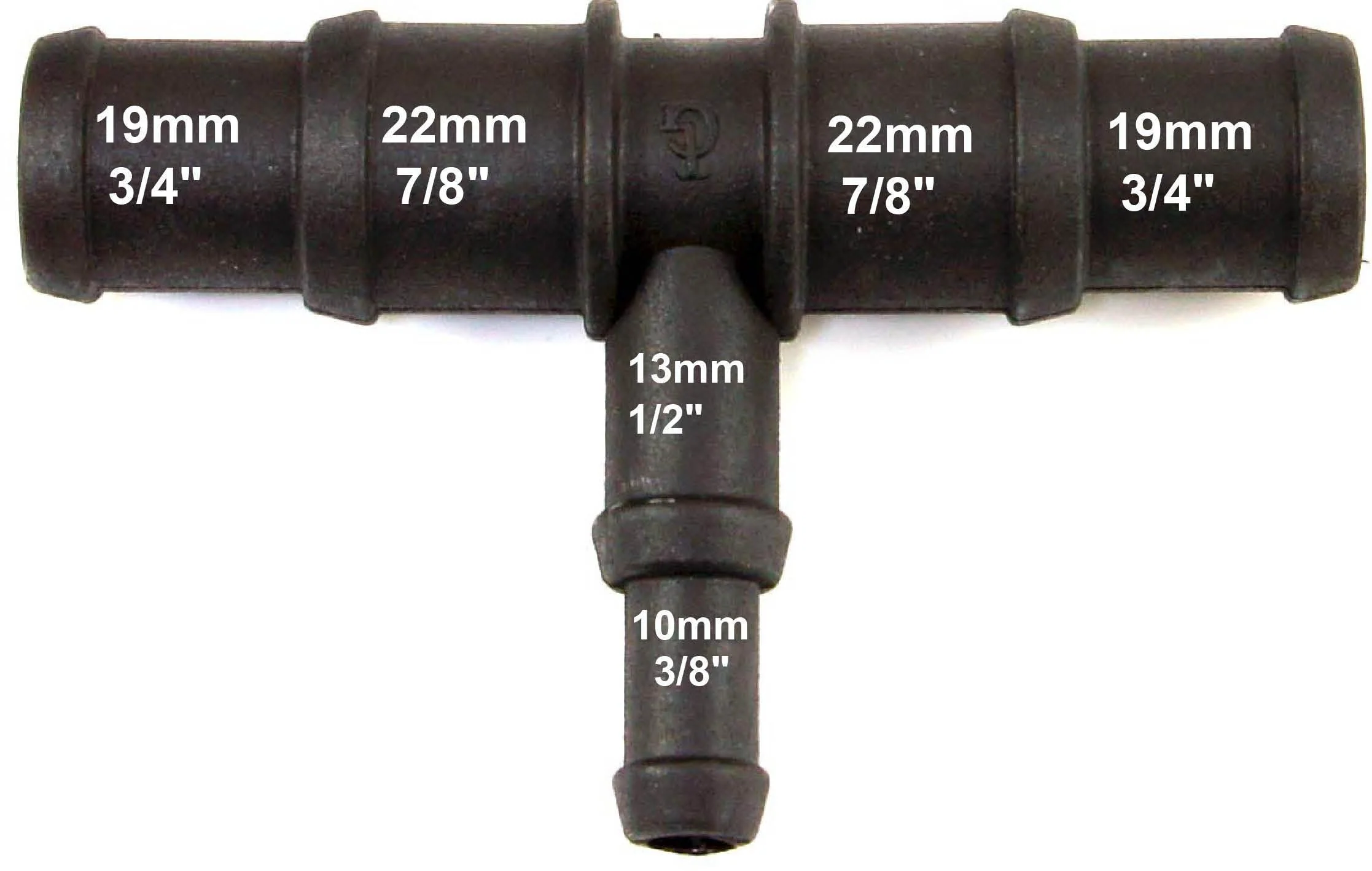 Black Nylon Stepped T Piece 19/22mm - 13/10mm - Image 3