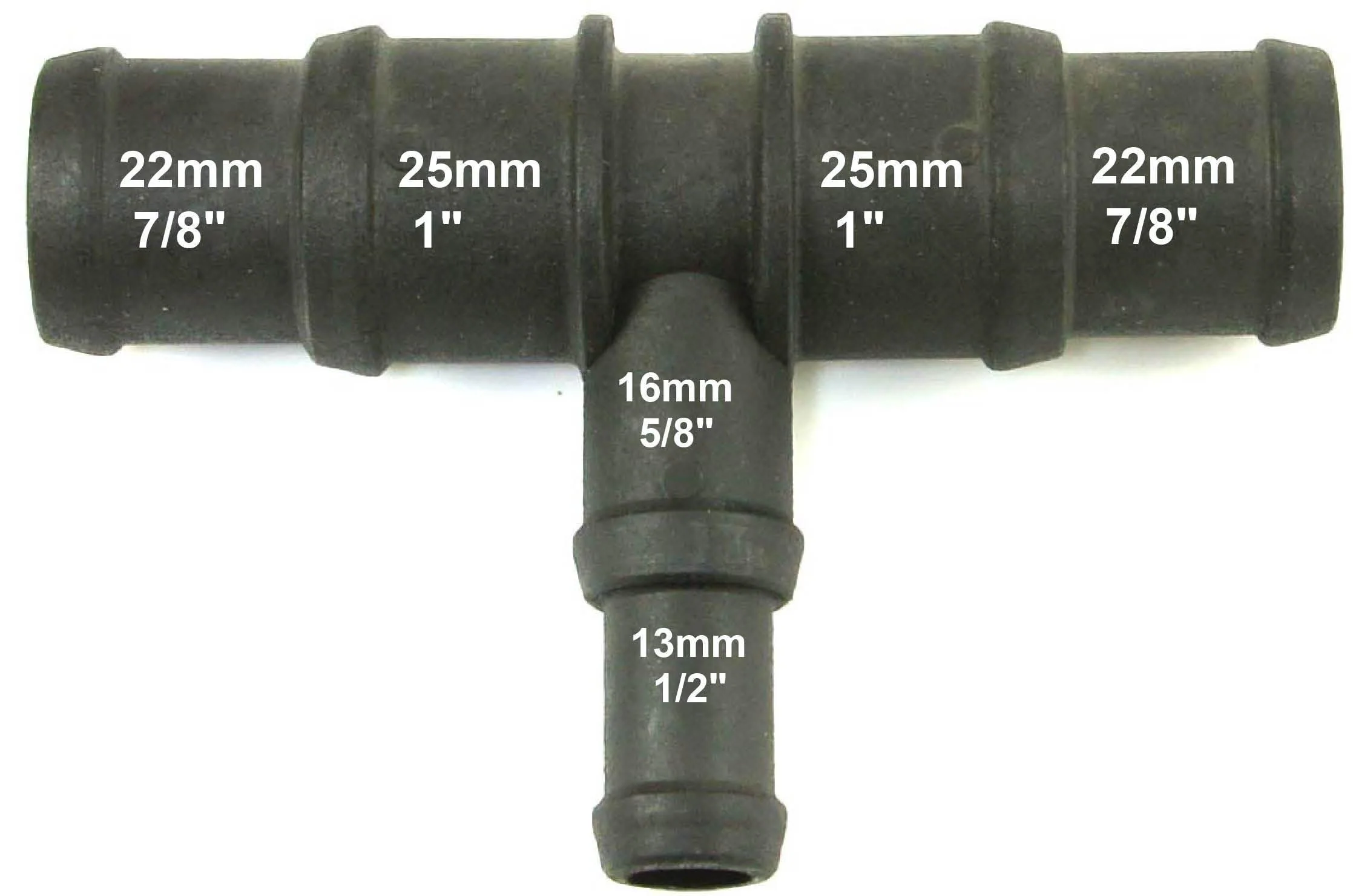 Black Nylon Stepped T Piece 22/25mm - 16/13mm - Image 3