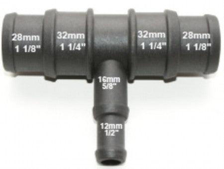 Black Nylon Stepped T Piece 32/28mm - 15/12mm - Image 3