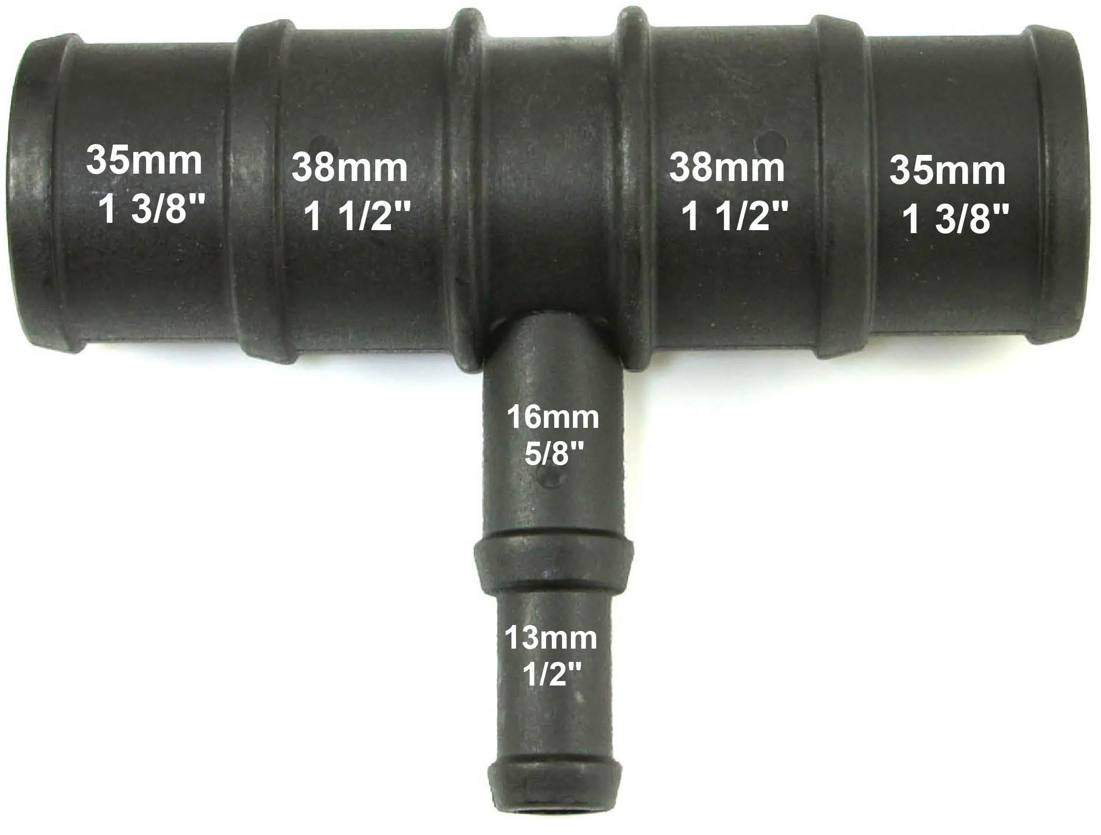 Black Nylon Stepped T Piece 35/38mm - 16/13mm - Image 3