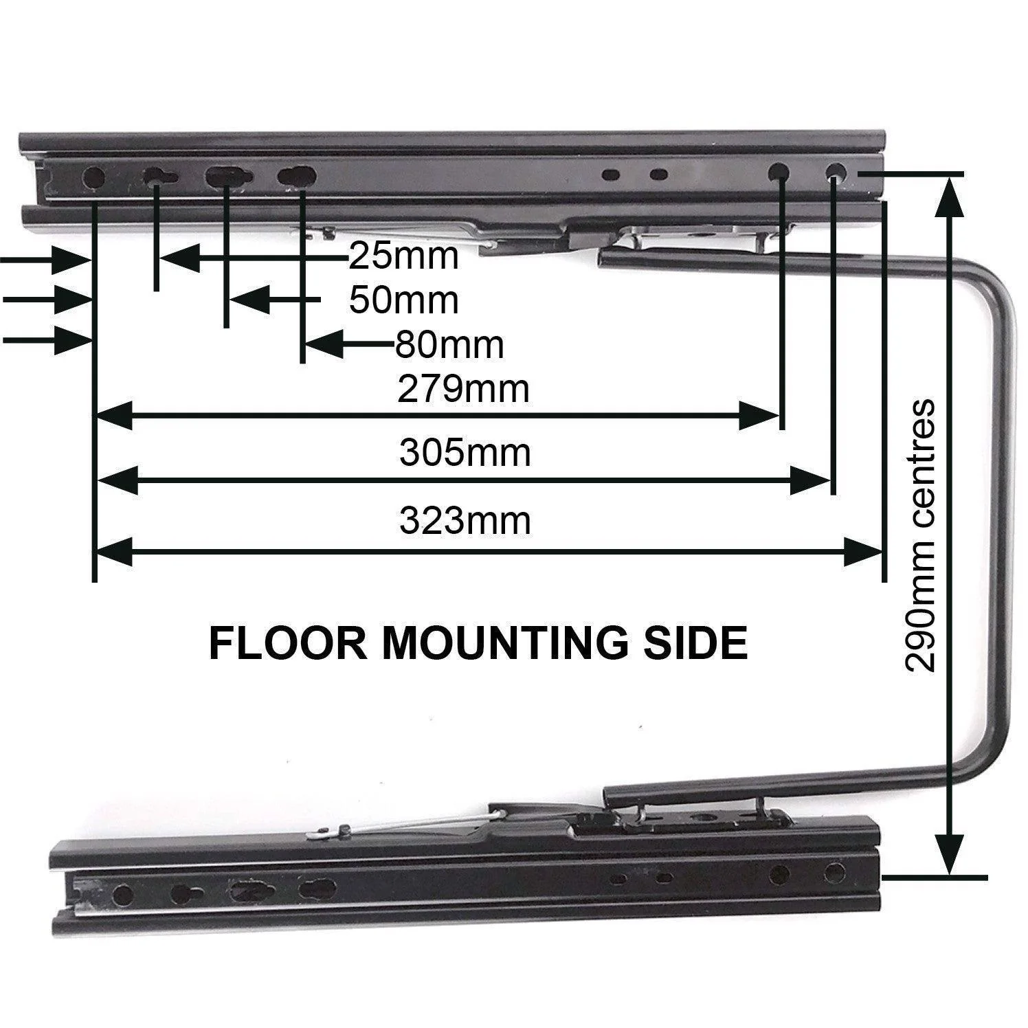 Black Seat Runners. Twin Lock 290mm Width - Image 3