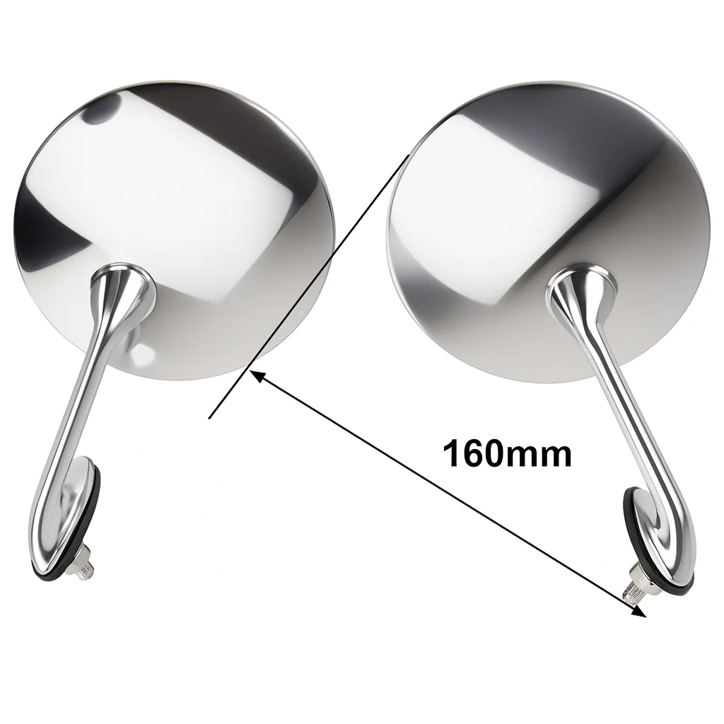 Chrome and Stainless Extended Arm Round Wing or Door Mirror 160mm Pair - Image 4