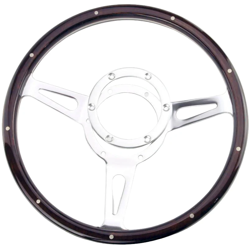 Dark Wood Rim Steering Wheel. 4 Diameters - Image 4