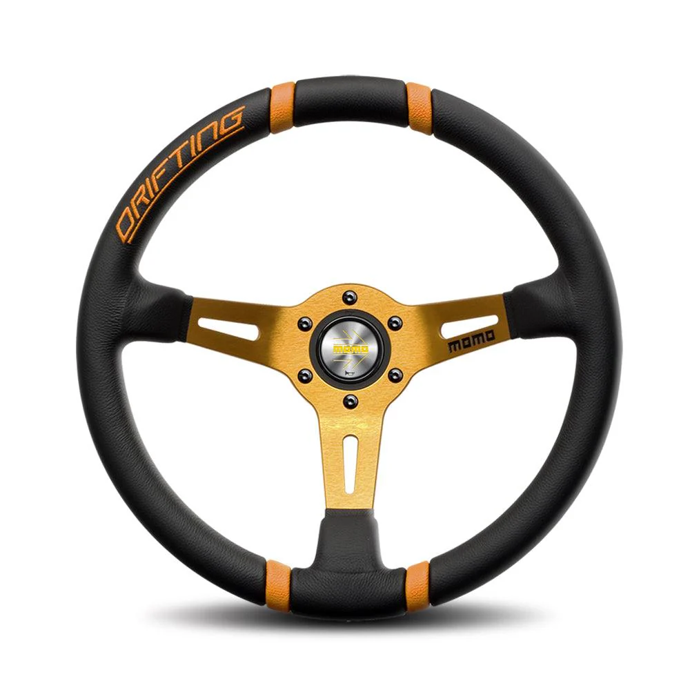 MOMO Drifting Steering Wheel - Black Leather with Orange Inserts