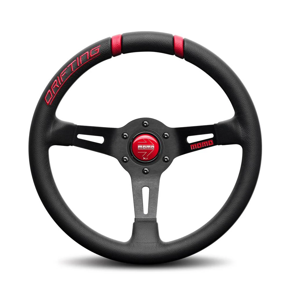 MOMO Drifting Steering Wheel - Black Leather with Red Inserts