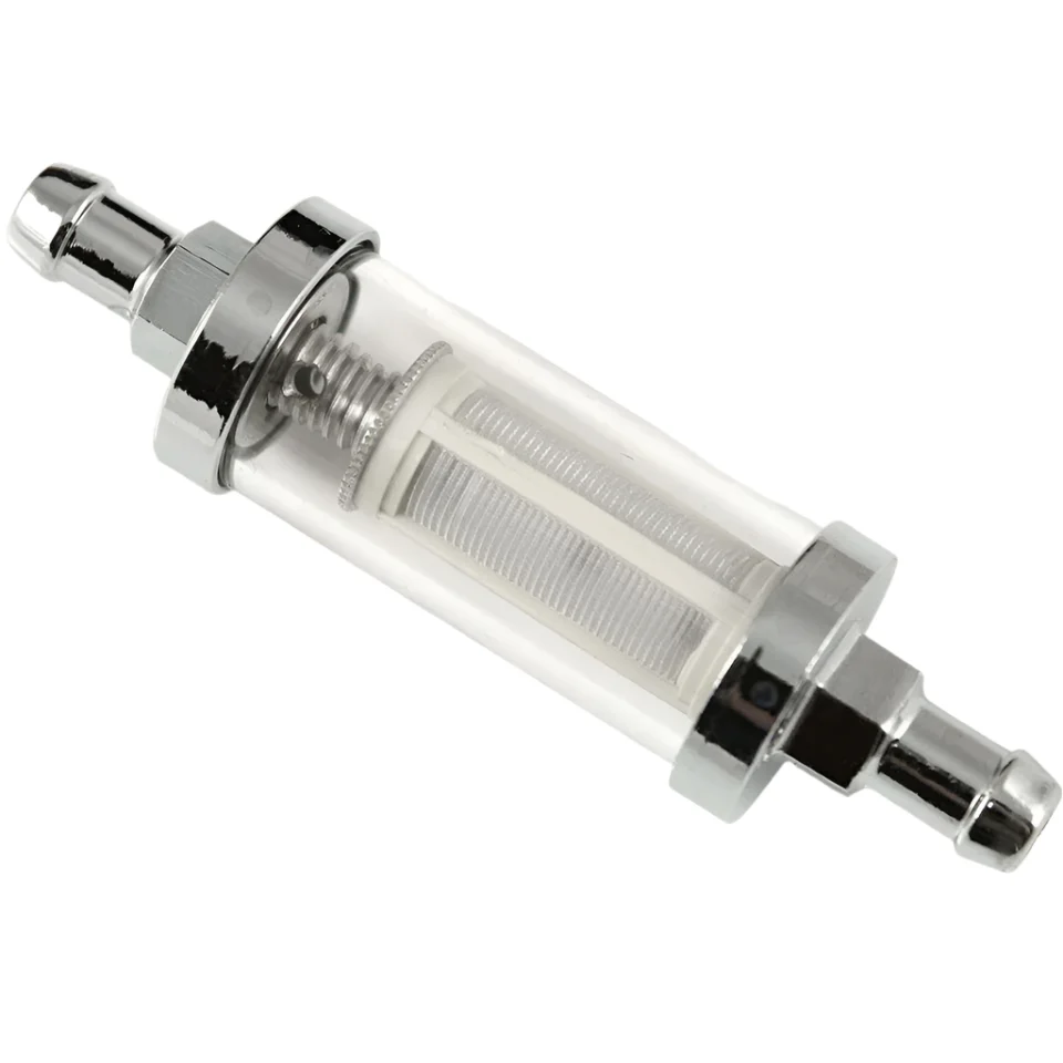 Fuel Filter Glass & Chrome With 10mm Hose Tails