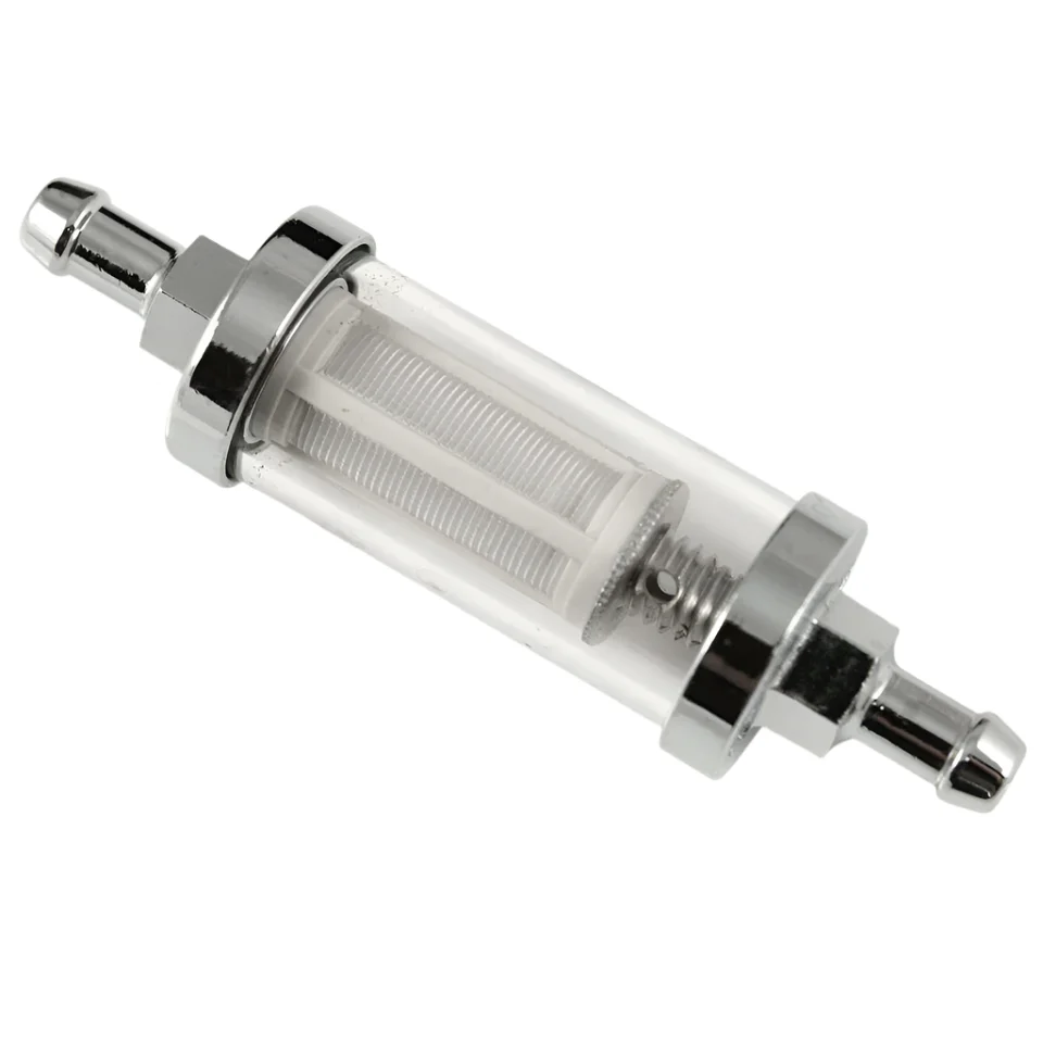 Fuel Filter Glass & Chrome With 8mm Hose Tails