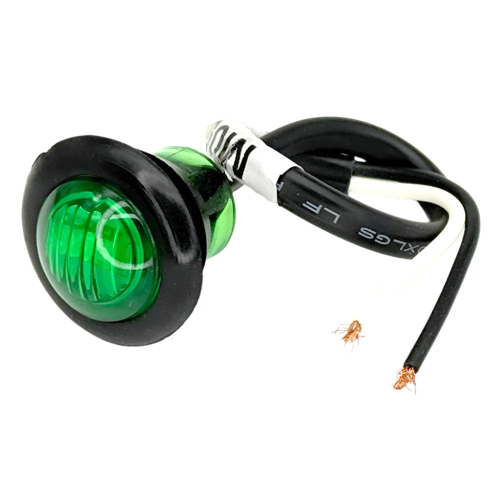 GREEN Micro 28mm Round Push in LED Lamps PAIR - Image 2