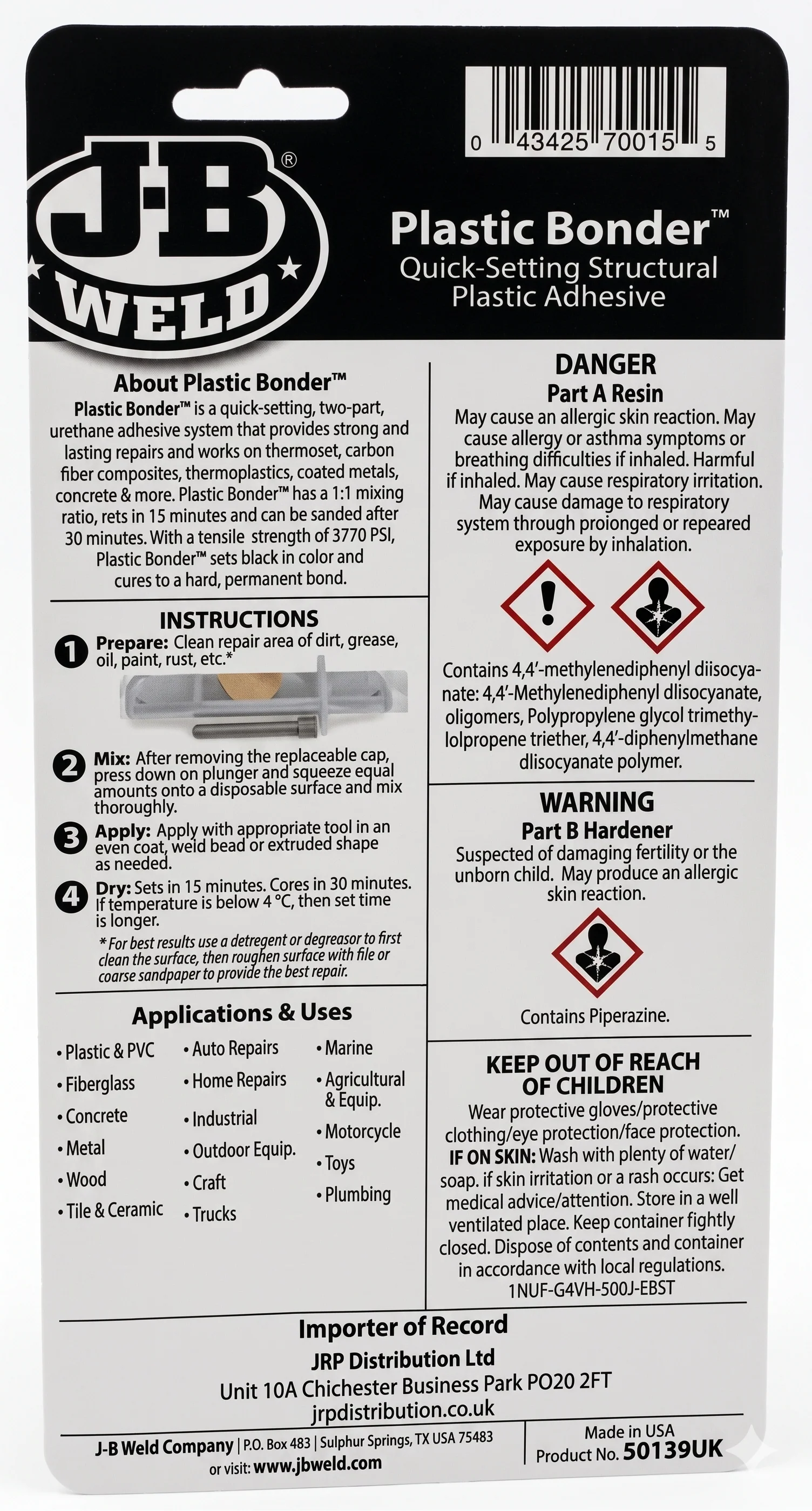 JB WELD Black Two Part Plastic Bonder - Image 2