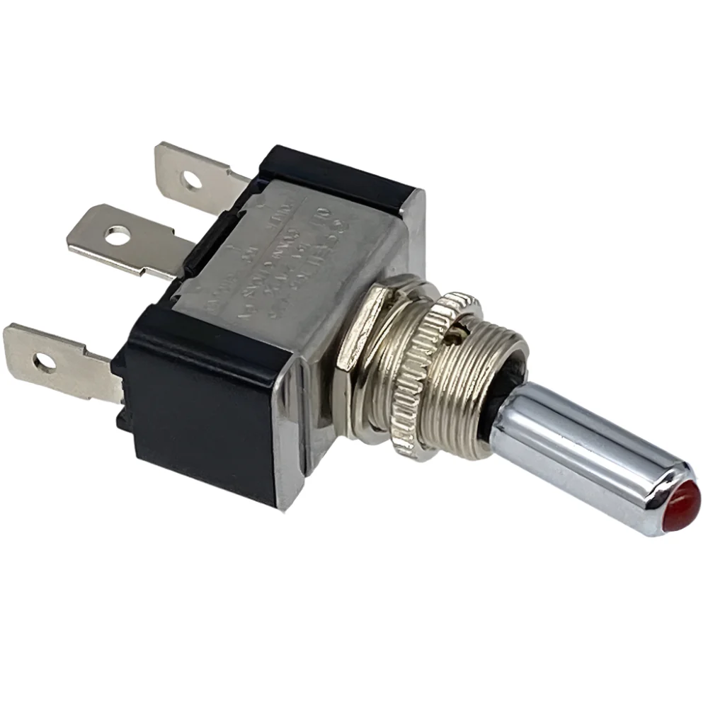 LED Illuminated Chrome Toggle Switch Red