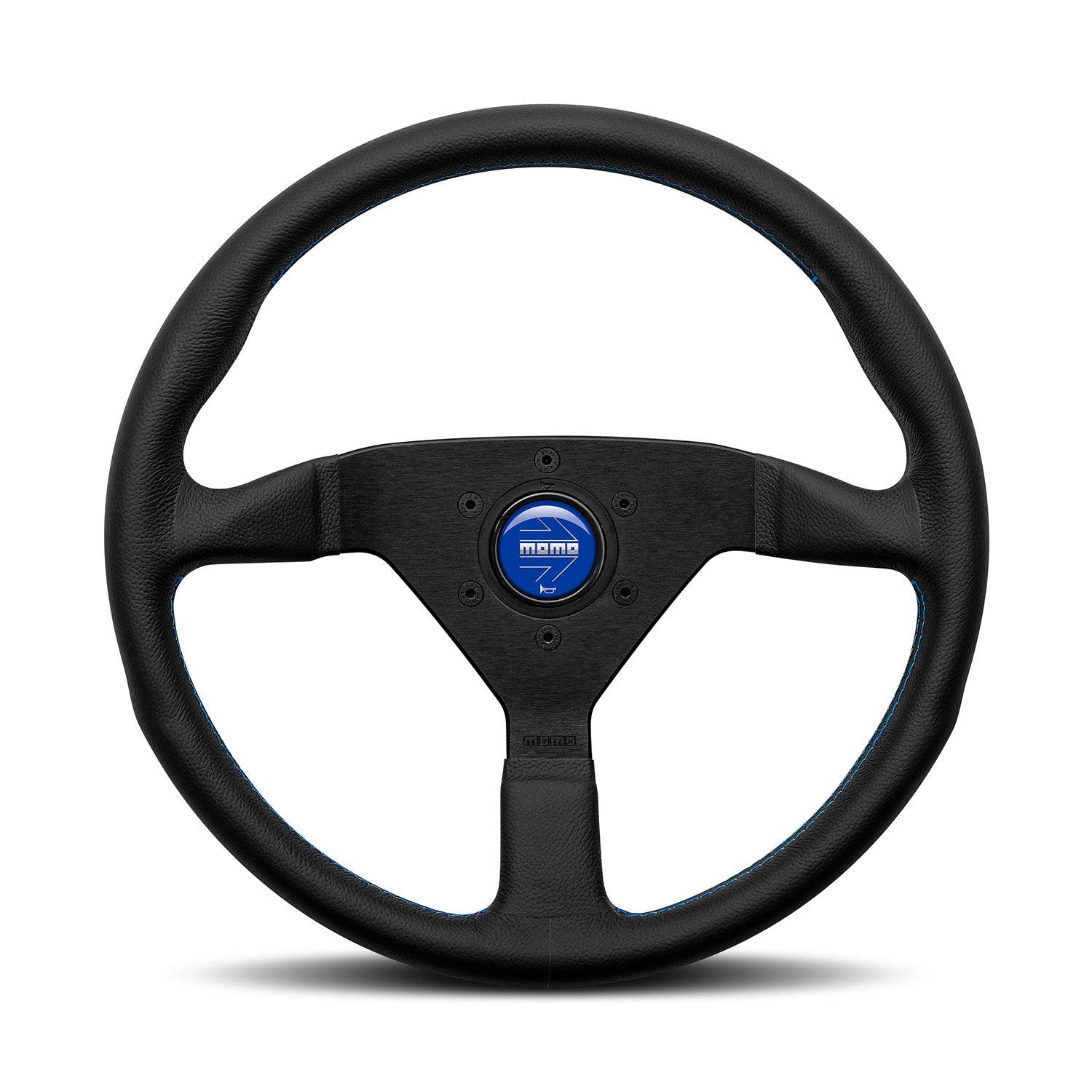 MOMO Montecarlo 350mm Black Leather Steering Wheel with Blue Stitching