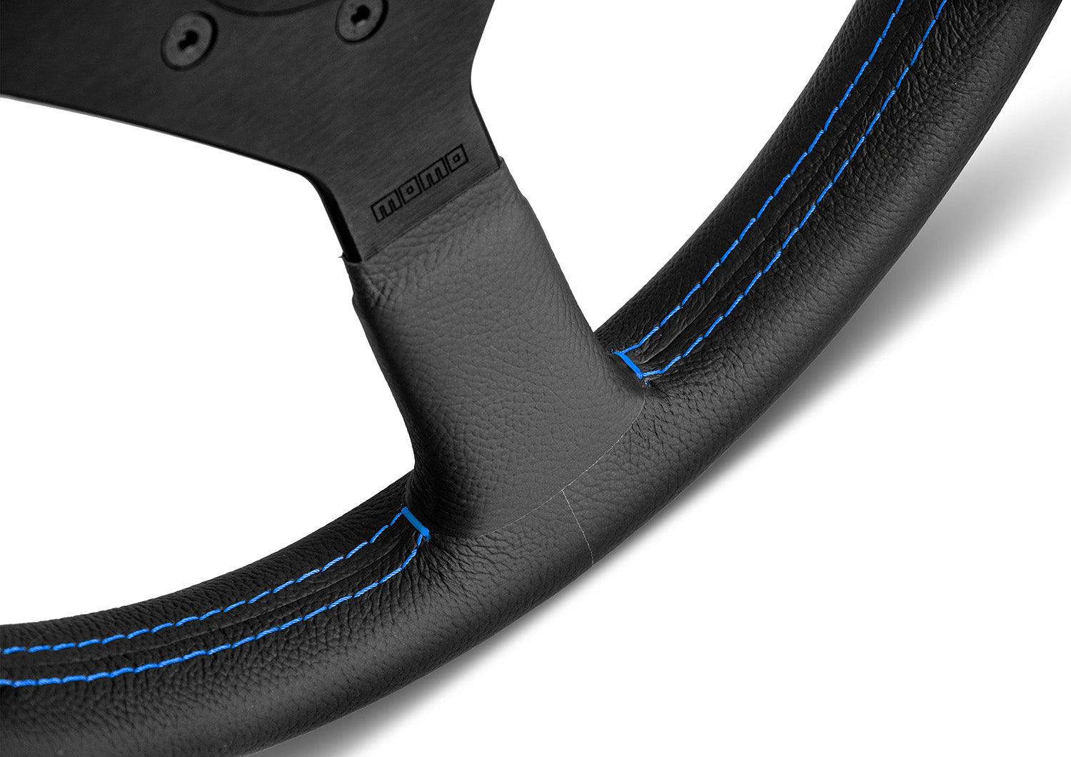 MOMO Montecarlo 350mm Black Leather Steering Wheel with Blue Stitching - Image 2