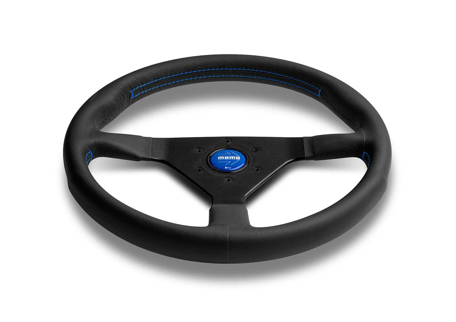 MOMO Montecarlo 350mm Black Leather Steering Wheel with Blue Stitching - Image 3