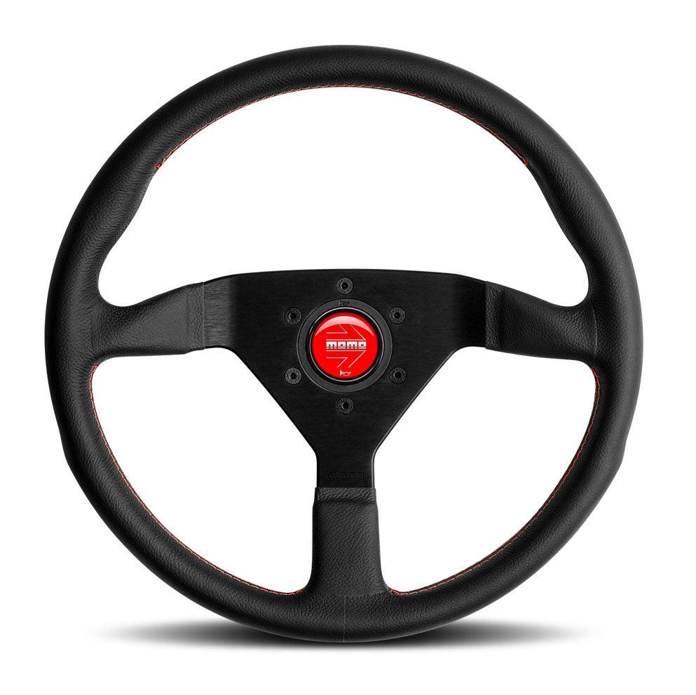 MOMO Montecarlo 350mm Leather Steering Wheel - Black with Red Stitch