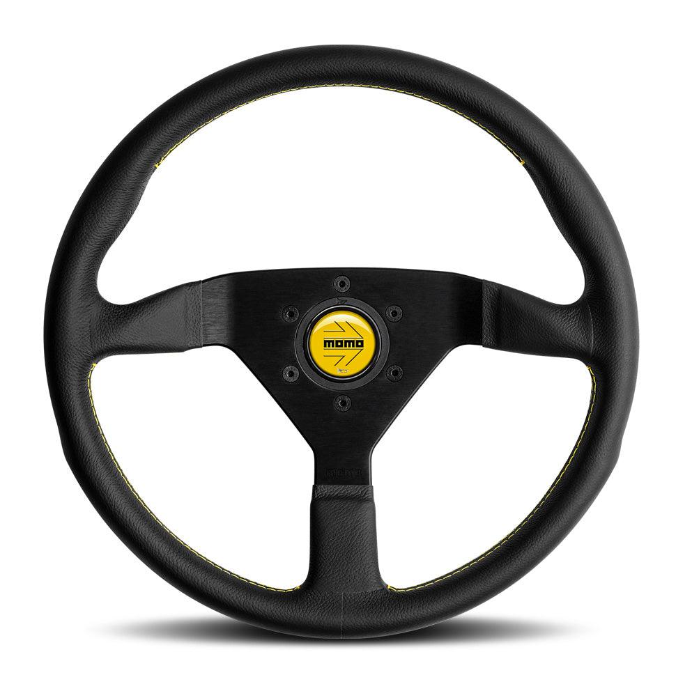 MOMO Montecarlo 350mm Leather Steering Wheel - Black with Yellow Stitch