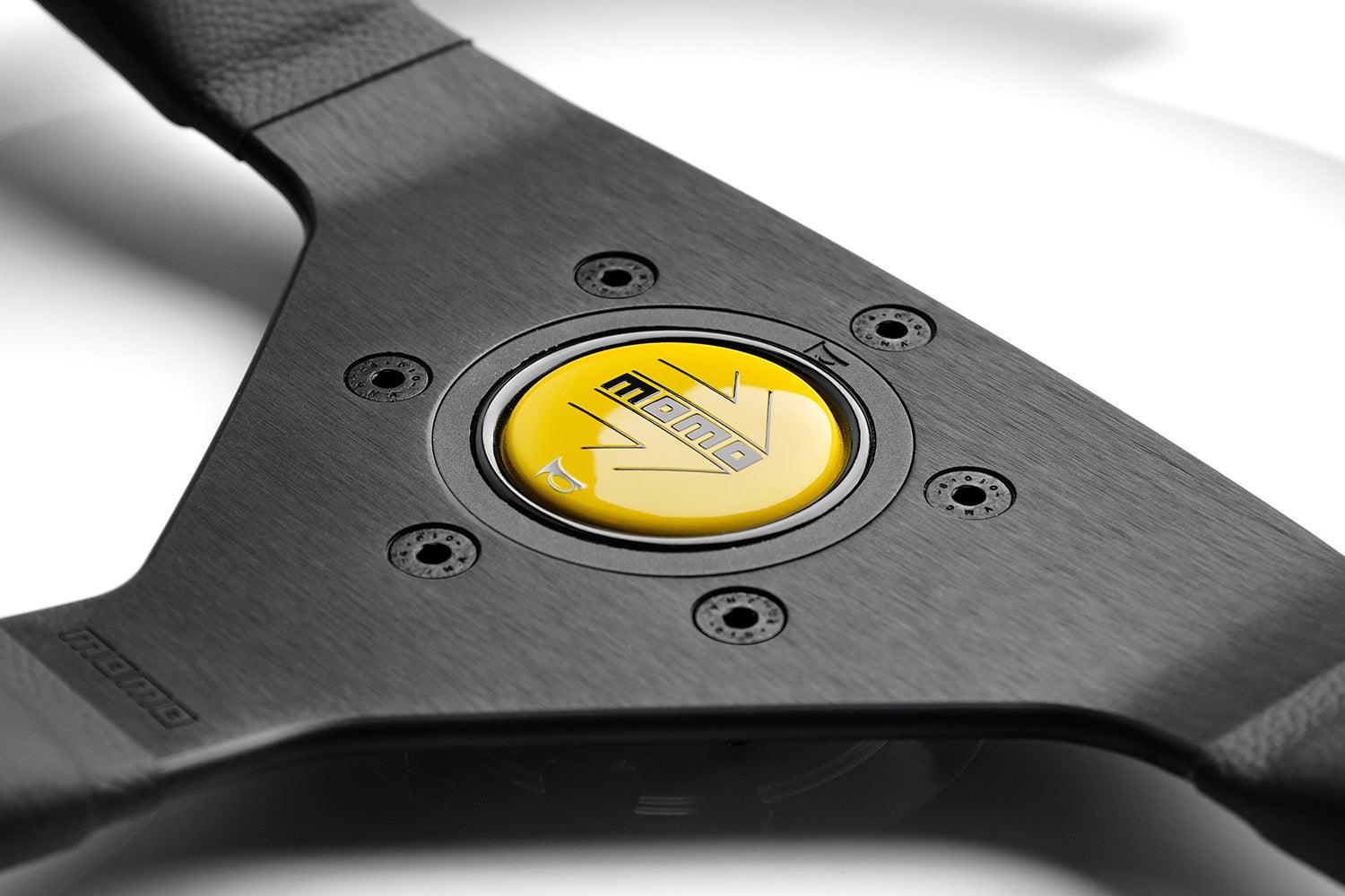 MOMO Montecarlo 350mm Leather Steering Wheel - Black with Yellow Stitch - Image 2