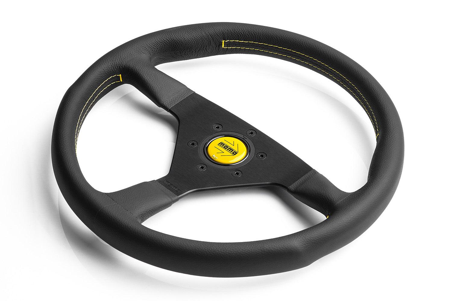 MOMO Montecarlo 350mm Leather Steering Wheel - Black with Yellow Stitch - Image 3