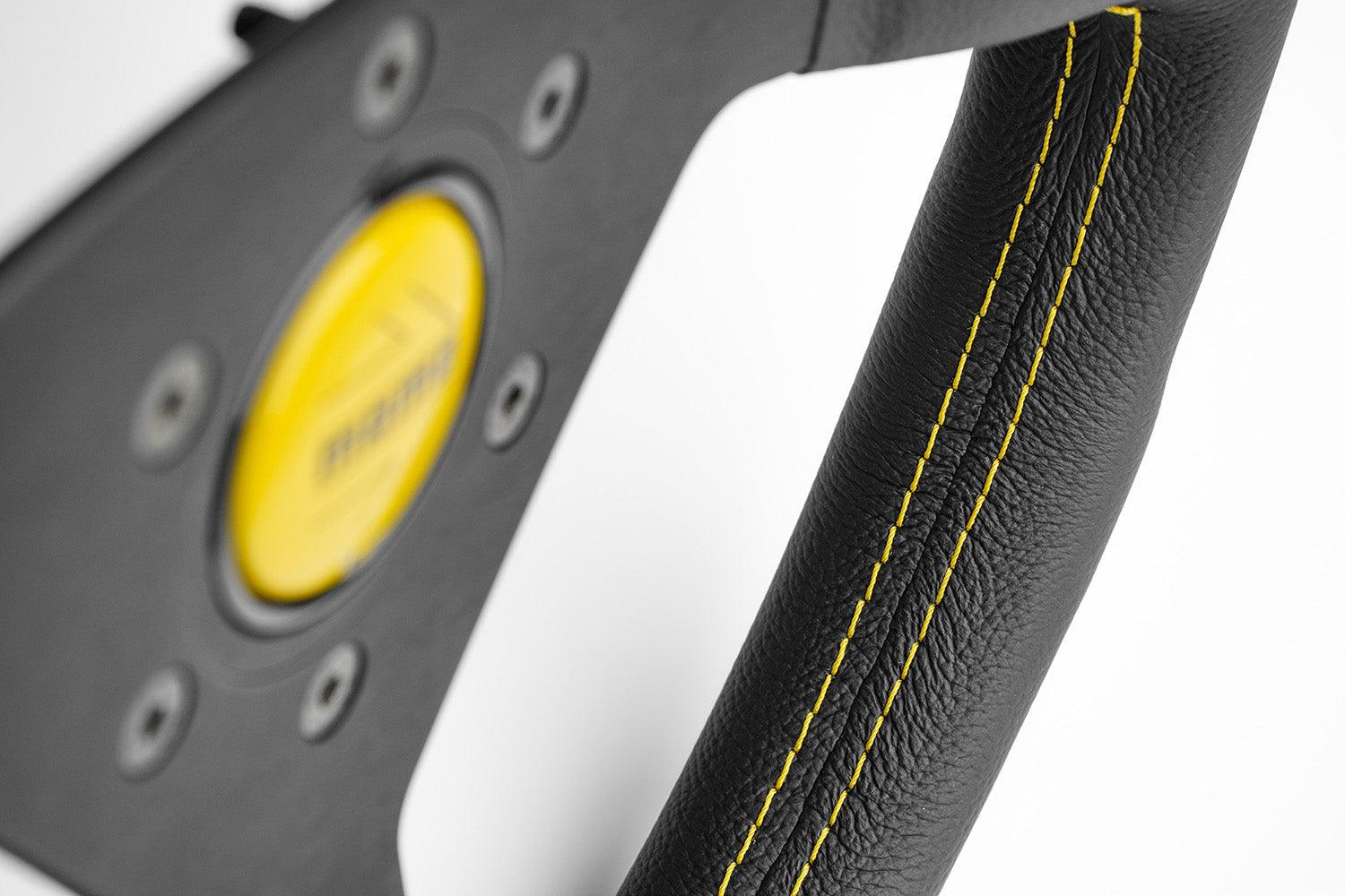 MOMO Montecarlo 350mm Leather Steering Wheel - Black with Yellow Stitch - Image 5