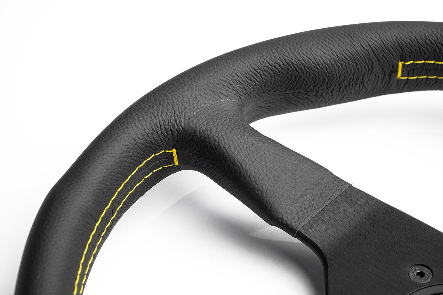 MOMO Montecarlo 350mm Leather Steering Wheel - Black with Yellow Stitch - Image 6