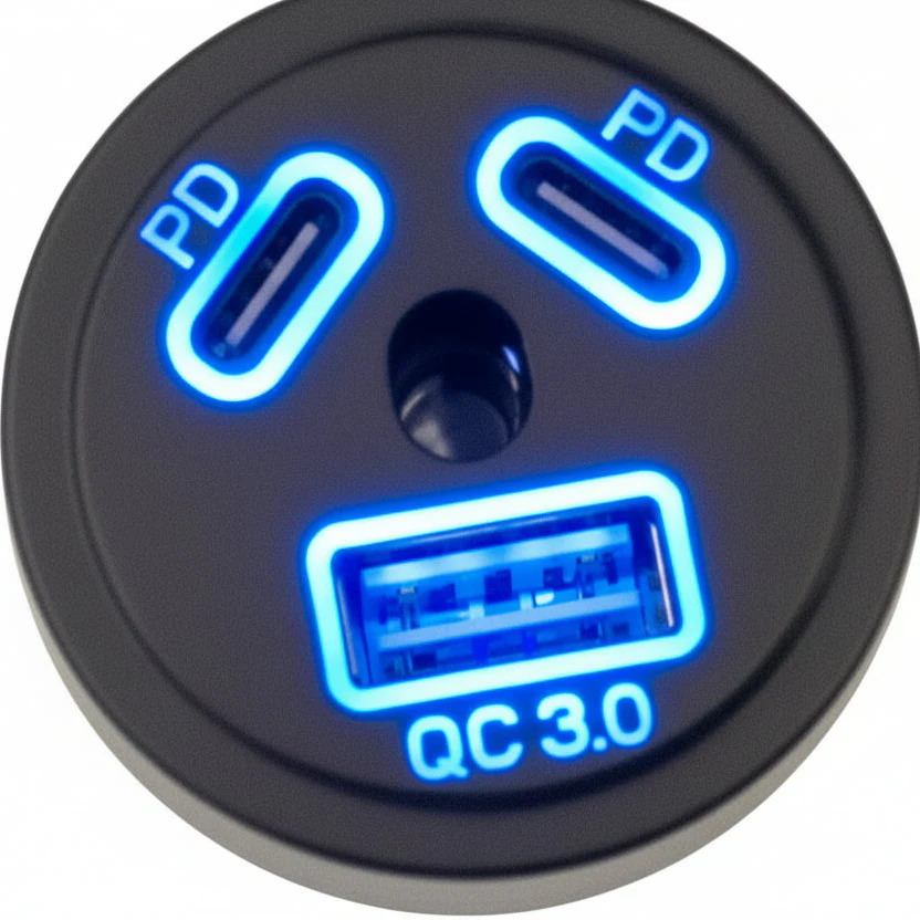 Multi USB-Illuminated Power Outlet Socket 2 x USB-C and 1 x USB-A - Image 5