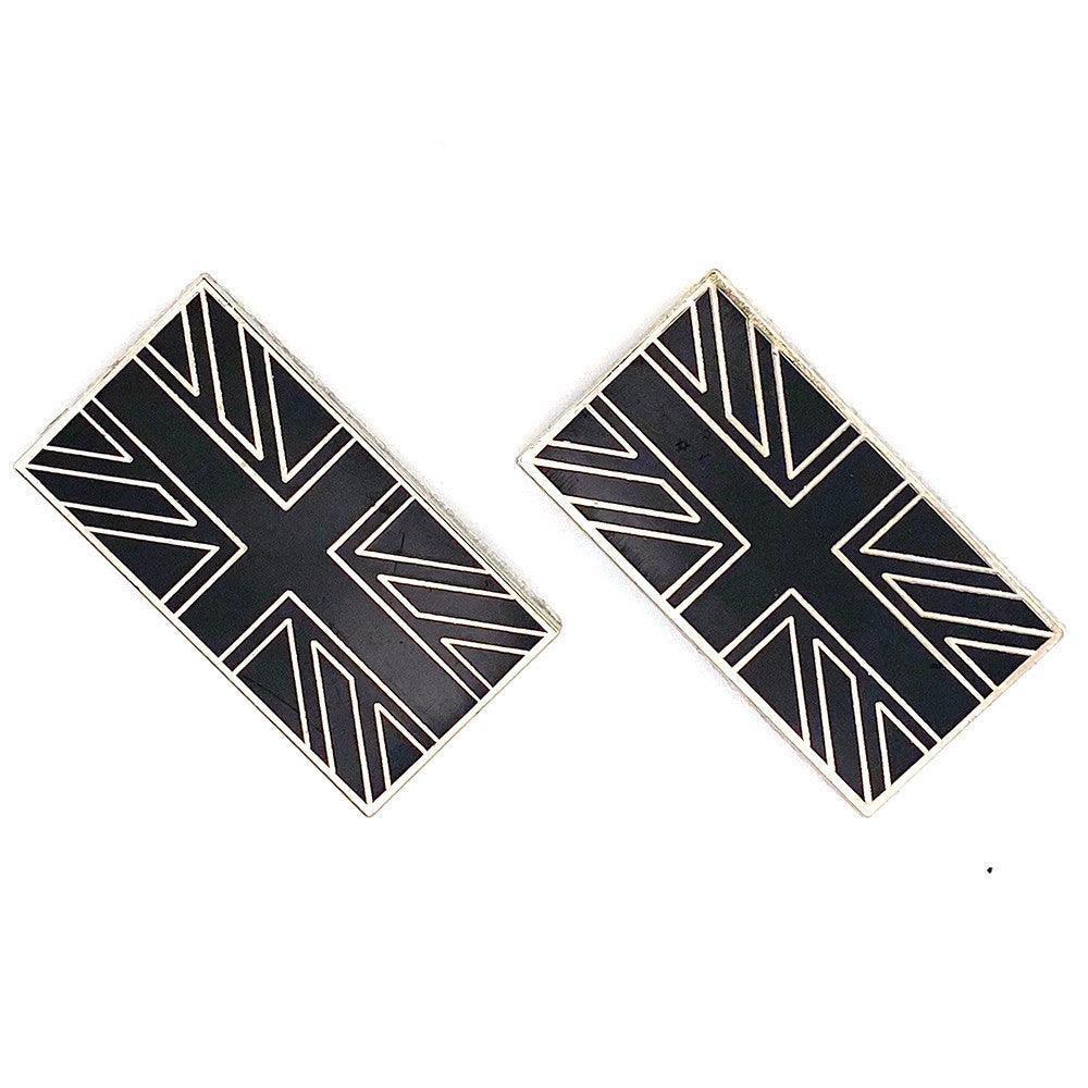 Pair of Gloss Black Enamel and Chrome Union Jack Badges