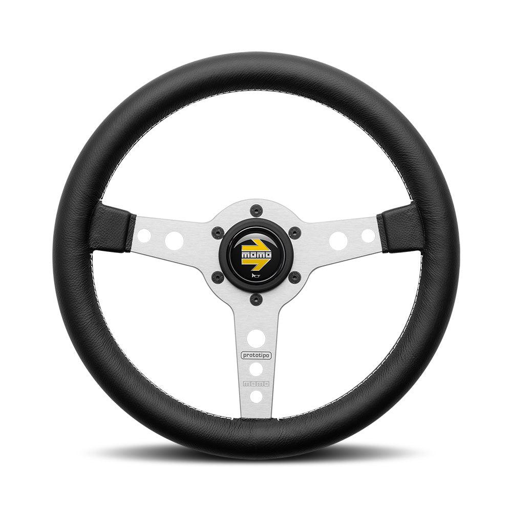 MOMO Prototipo 320mm Leather Steering Wheel - Silver Spokes