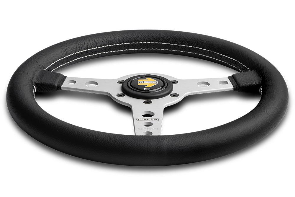 MOMO Prototipo 320mm Leather Steering Wheel - Silver Spokes - Image 2