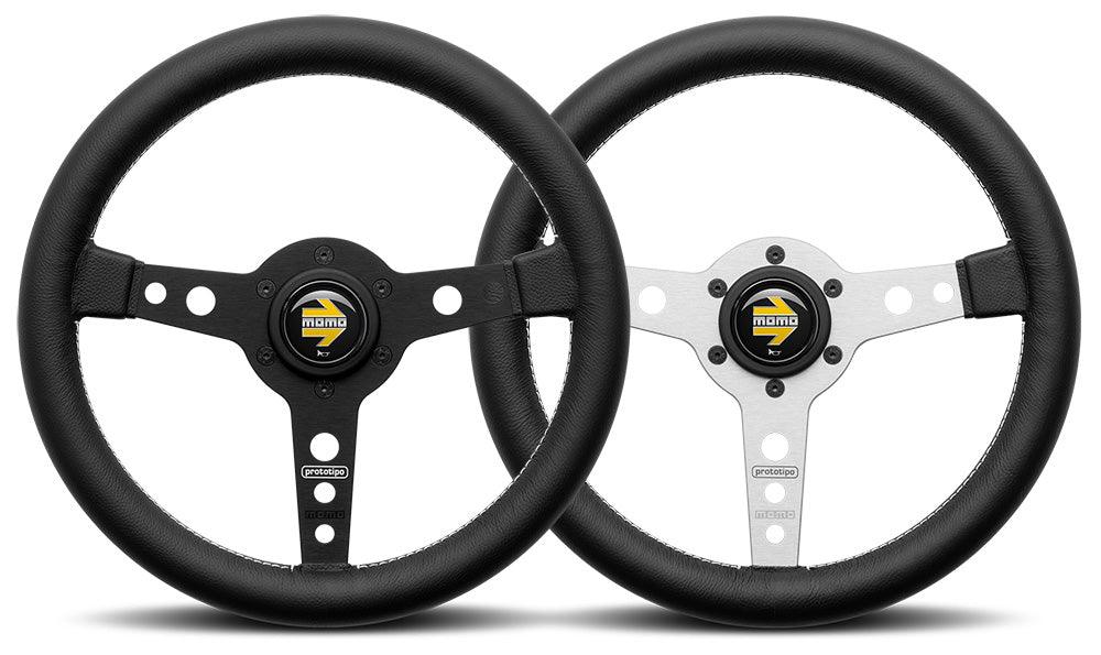 MOMO Prototipo 320mm Leather Steering Wheel - Silver Spokes - Image 3