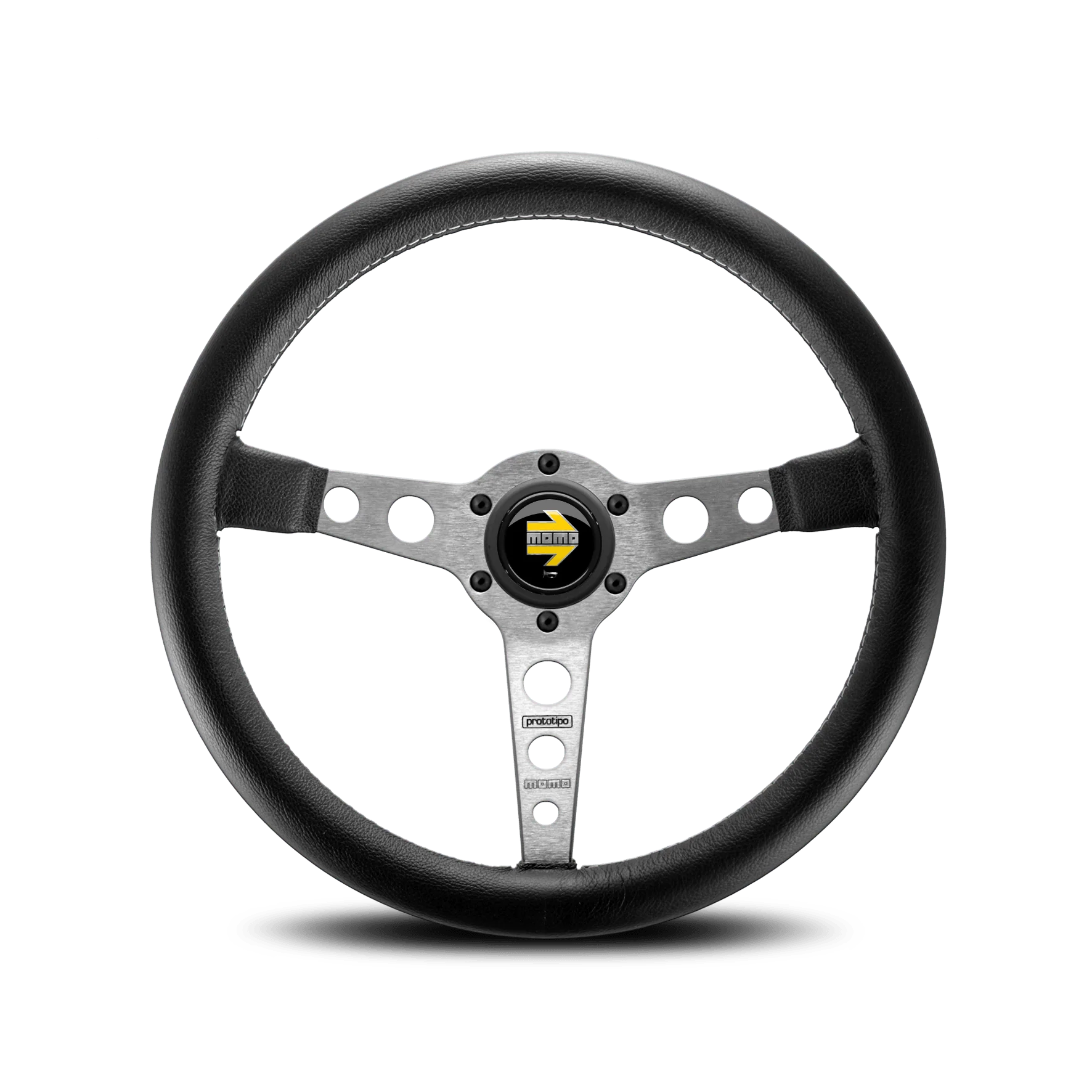 MOMO Prototipo 350mm Leather Steering Wheel - Silver Spokes