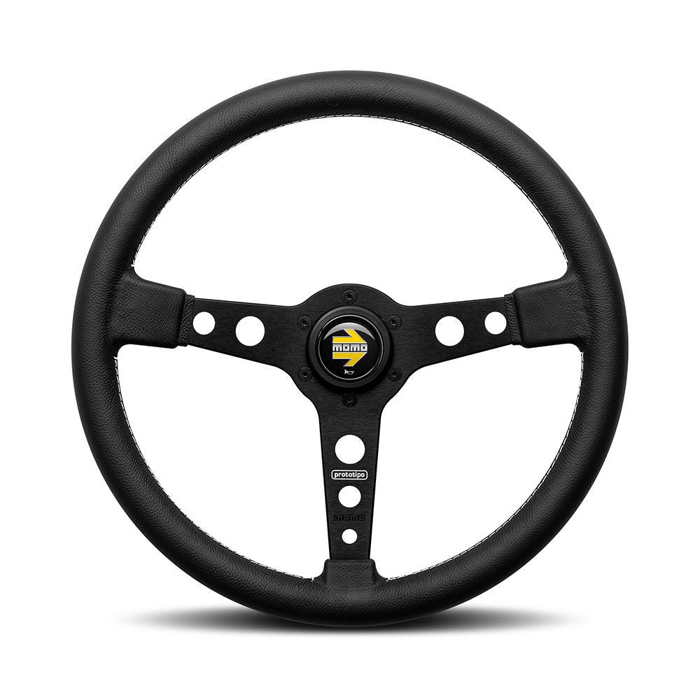 MOMO Prototipo 370mm Leather Steering Wheel - Black Spokes