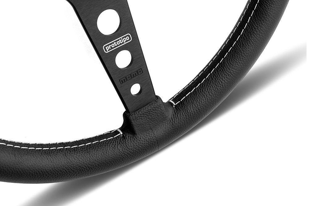 MOMO Prototipo 370mm Leather Steering Wheel - Black Spokes - Image 2