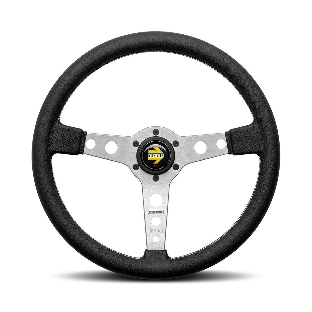 MOMO Prototipo 370mm Leather Steering Wheel - Silver Spokes